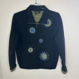 Icelandic Design Jacket Womens Medium Black Zip Wool Sweater Geometric